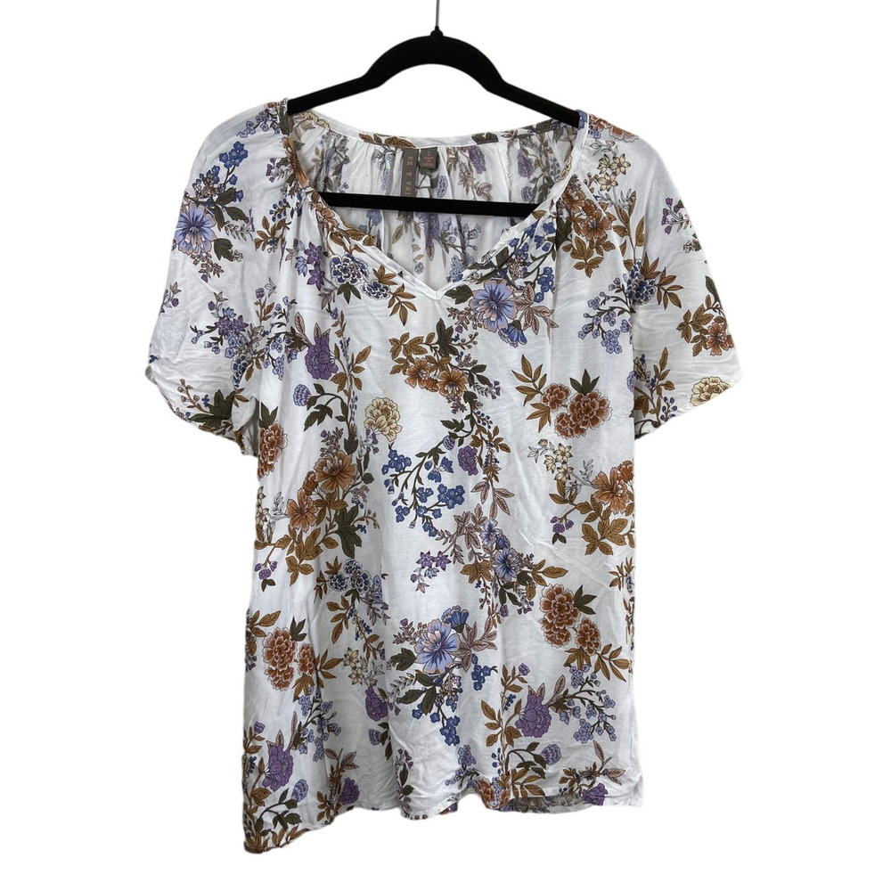 Women's Brina & Em White Flowered Lightweight Blouse Top Womens Sheer Large